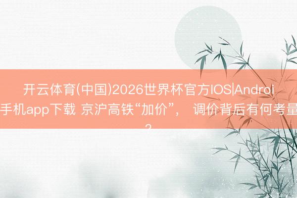 开云体育(中国)2026世界杯官方IOS|Android手机app下载 京沪高铁“加价”， 调价背后有何考量？