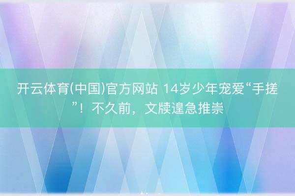 开云体育(中国)官方网站 14岁少年宠爱“手搓”！不久前，文牍遑急推崇
